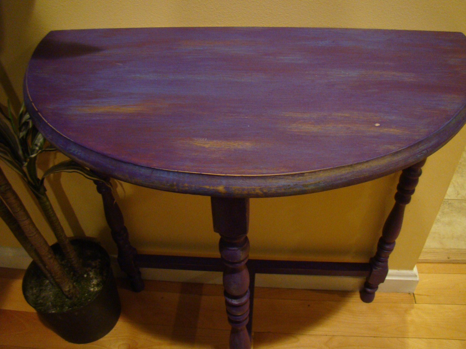 Antique Refinished Half Round Table Violet Purple and Teal Etsy