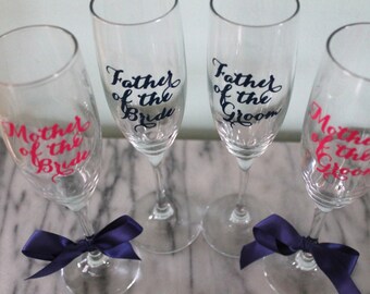 Wedding Champagne Glasses for Mother | Father | Grandmother | Grandfather | Stepmother | Stepfather | Parents of the Bride & Groom