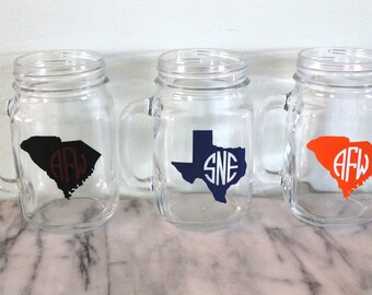State Monogram Mason Jar with Handle | Personalized Gift | Birthday Gift | Christmas Gift | College Graduation Gift