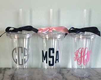 Monogram Acrylic Tumbler with Straw | Birthday Gift | Bridesmaid Gift | Graduation Gift | Christmas Gift | Wedding Gift | Bridal Shower Gift