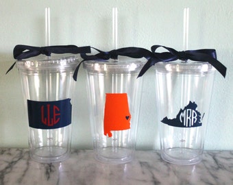 Monogram State Acrylic Tumbler with Straw | Birthday Gift | Bridesmaid Gift | Graduation Gift | Personalized Gift