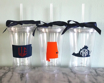 Monogram State Acrylic Tumbler with Straw | Birthday Gift | Bridesmaid Gift | Graduation Gift | Personalized Gift
