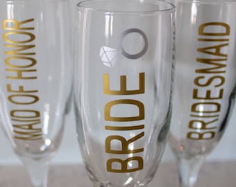 Bride & Bridesmaids Champagne Flutes | Wedding Gift | Shower Gift | Bridesmaid Gift | Maid of Honor Gift | Engagement Gift