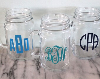 Monogrammed Mason Jar with Handle | Christmas Gift | Birthday Gift | Wedding Gift | Personalized Gift