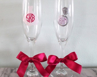 Monogrammed Bride Champagne Glass | Ring or Wedding Dress | Perfect Gift for Shower, Bachelorette, or Wedding Day | Personalized Gift