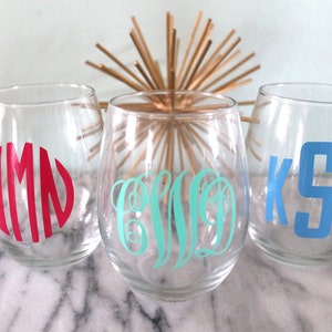 Monogram Stemless Wine Glass | Personalized Gift | Newlywed Gift | Wedding Gift | Bridal Shower Gift | Bridesmaid Gift | Birthday Gift