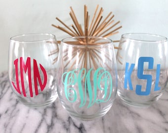 Monogram Stemless Wine Glass | Personalized Gift | Newlywed Gift | Wedding Gift | Bridal Shower Gift | Bridesmaid Gift | Birthday Gift