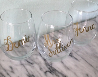 Personalized Stemless Wine Glass with Name | Newlywed Gift | Bridal Shower Gift | Wedding Gift | Bridesmaid Gift | Engagement Gift