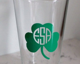 Monogrammed Shamrock St. Patrick's Day Beer Pint Glass | Cheers!