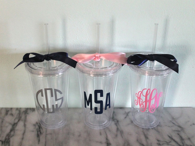 Monogram Acrylic Tumbler with Straw Birthday Gift Etsy