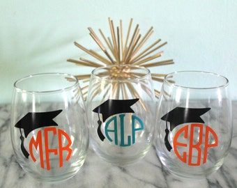 Monogram Graduation Stemless Wine Glass | Cheers to the Graduate | Graduation Gift | Personalized Gift | College Graduation