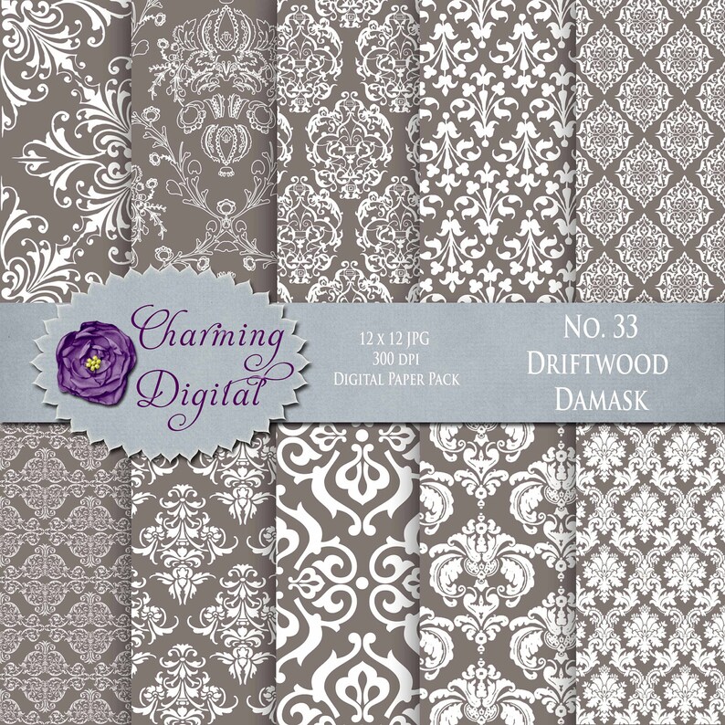 Brown Damask Digital Paper Brown Scrapbooking Digital Paper Etsy