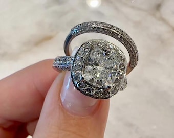 3.50ct set  Diamond Vintage style set 2.0 I Vs2 GIA Center Cushion Diamond