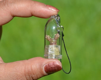 Live Needle Cactus Terrarium Necklace, Keychain, Fridge Magnet