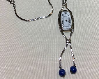 Gucci Sterling Silver Watch Necklace with Lapis Lazuli Beads