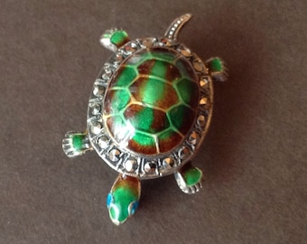 Vintage Alice Caviness Turtle Enamel Sterling Silver Pin