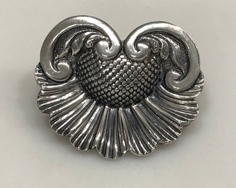 Vintage Jewelart Sterling Silver Flower Shell Pin Brooch