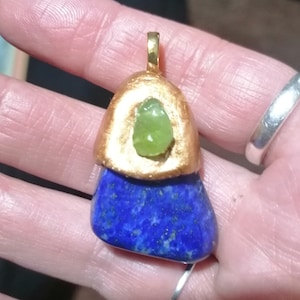 Lapis Lazuli and peridot Amulet pendant,wisdom truth, protection