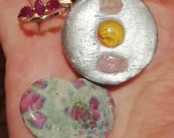 Rare natural Pink Topaz and Baltic Amber Amulet pendant, Ruby silver ring, Ruby in Fuschite Heart, OOAK set, Love, Joy, energy Magick