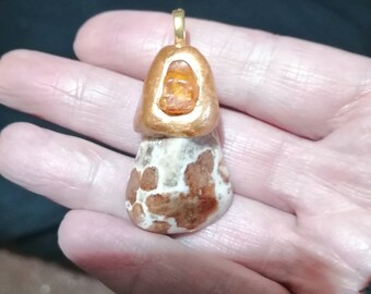 Hessonite Garnet and Baltic Amber Amulet Pendant, Manifestation Magick