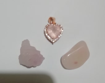 Faceted Rose Quartz Amulet pendant, RARE Crystalline Rose Quartz,Nzuri Moyo Blessed Heart stone OOAK Heart Chakra Set Love Magick