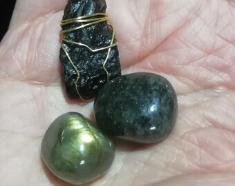 Tektite Amulet pendant,Gold flash Labradorite,micro flash Labradorite,OOAK set,Spiritual Energy Cosmic Connection,Transformation Magick