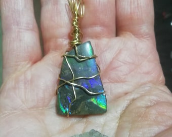 Rare Blue Flash Ammolite Amulet pendant plus sparkly petrified wood OOAK set Luck Magick Ancestor Connection