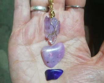 OOAK Crown Chakra set Vera Cruz Amethyst crystal Amulet pendant, rare purple Thulite, old Stock purple Sugilite