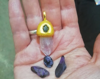 Vera Cruz Amethyst crystal and rare Alexandrite Amulet pendant,Sugilite,Charoite OOAK Crown Chakra set