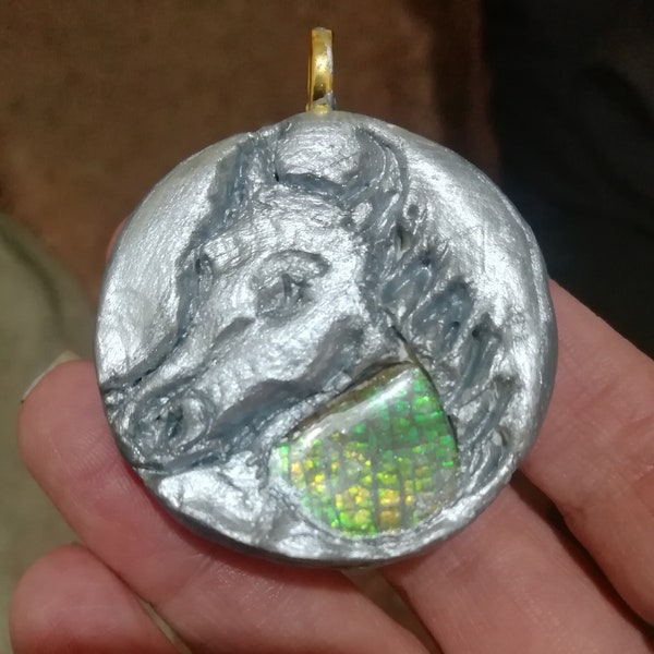 Green Dragon bright flashy Ammolite Amulet pendant, OOAK, Luck, Ancestor Connection, protection Magick ,