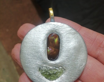 Beautiful Rainbow flash Fire agate and genuine Moldavite Amulet pendant,Spiritual awakening, Manifestation Magick OOAK
