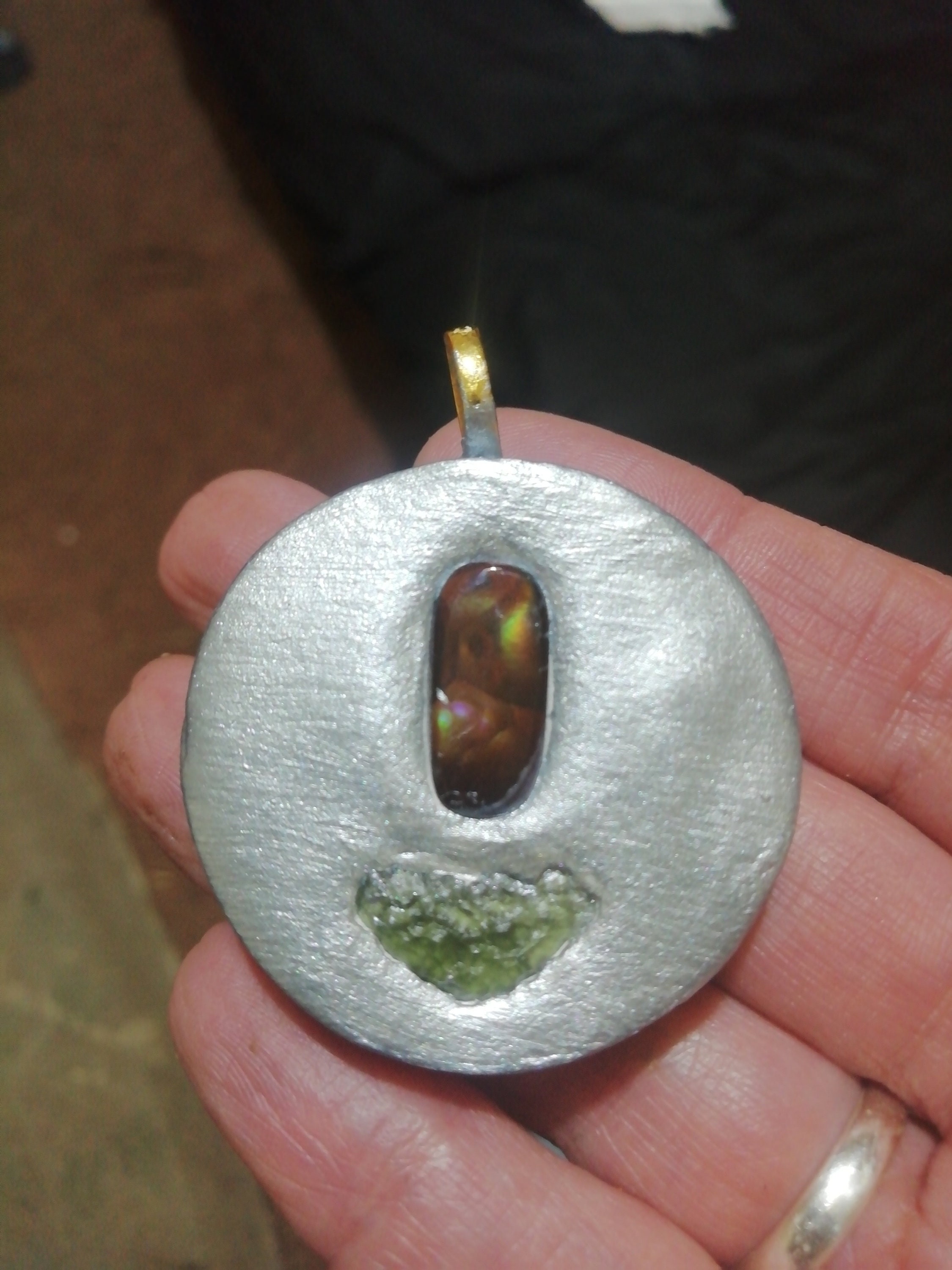 Beautiful Rainbow flash Fire agate and genuine Moldavite Amulet pendant,Spiritual awakening, Manifestation Magick OOAK