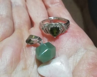 Chrome Diopside Ring, Green Aventurine Silver Amulet pendant, Nzuri Moyu tumble, Luck, Love Magick
