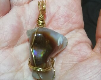 Rainbow raw Fire Agate Amulet pendant natural Wunjo Wyn Rune, Joy, Harmony Magick OOAK