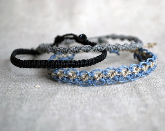 Macrame Bracelet Set / Friendship Bracelets in Blue Grey / Waterproof Resistant Jewelry / Surfer Bracelet / Mens Jewelry