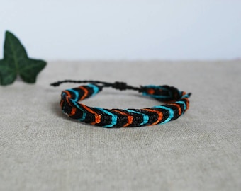 Chevron Surf Bracelet in Black Orange Turquoise, macramè Friendship Bracelet for surfer girl or boy, fitness jewelry by Reef Knot co