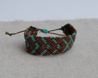 Australia - Surf Bracelet in Brown, army green and aqua, boho geometric Fiber Jewelry, vegan leather Earthy Bracelet by Reef Knot co