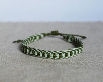 Surf Bracelet in Green, Apple and Army Green Corded Bracelet, Macramé Jewelry for men, Unisex Chevron Bracelet, Reef Knot co