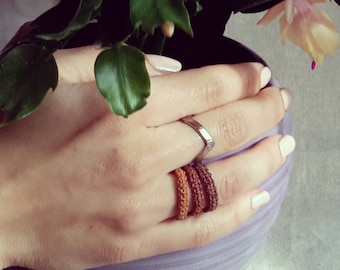 Set of 3 brown stacking rings, nautical cord jewelry, minimalist Fiber Rings for sea lovers or boho hippie soul by Reef Knot co
