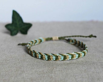 Mens surf Bracelet in shades of Green and beige, Corded macrame Bracelet, gift idea for team mate or coworker by Reef Knot co