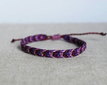 Purple stackable Bracelet, adjustable size wax string bracelet, unisex beach jewelry in shades of violet by Reef Knot co