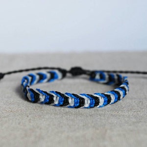 Mens Corded Bracelet in black, blue and white, wax string Friendship Bracelet in adjustable size, Christmas present by Reef Knot co image 1