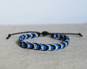 Mens Corded Bracelet in black, blue and white, wax string Friendship Bracelet in adjustable size, Christmas present by Reef Knot co