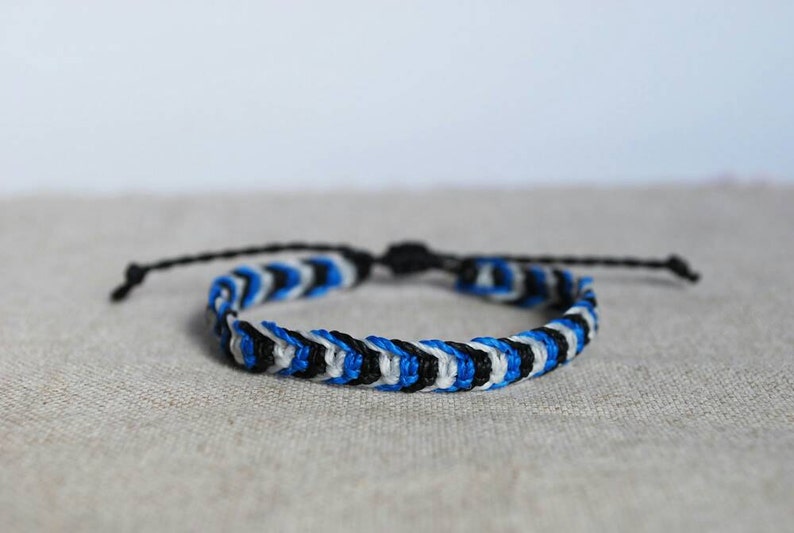 Mens Corded Bracelet in black, blue and white, wax string Friendship Bracelet in adjustable size, Christmas present by Reef Knot co image 1