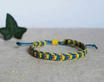 Macramé Bracelet for Men, unisex Corded Bracelet in Yellow, Teal green and Gray, waterproof surfing jewelry by Reef Knot co