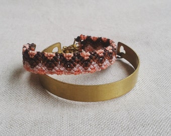 Set of two Boho chic Bracelets, fine Macrame Jewelry, Brass Bangle fiber art bracelet, gypsy bohemian bracelet by Reef Knot co
