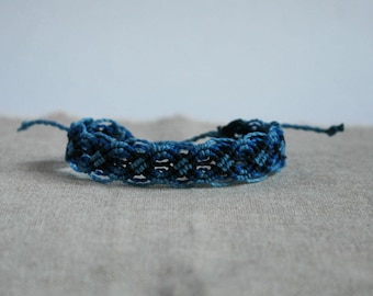 Blue Surf Bracelet in adjustable size, Bracelet for Him or her, Knotted fiber Jewelry, Cord Bracelet in South America style by Reef Knot co