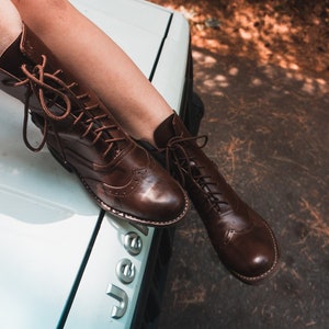 Brown Leather Victorian Ankle Boots