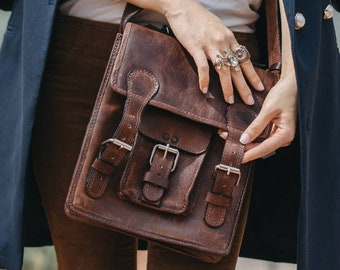 Handmade Full Grain Leather Mini Messenger Bag - Small Travel Crossbody