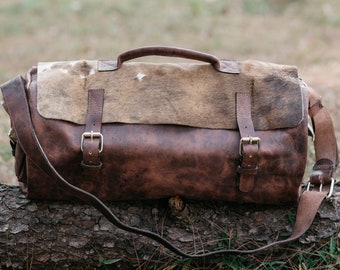Handmade Leather Duffel Bag | Weekender Overnight Travel Bag